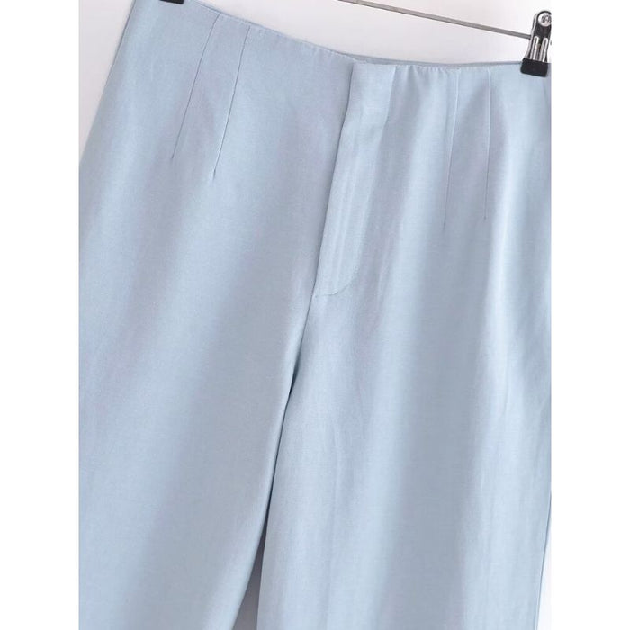 Full-Length High Waist Straight Linen Pant