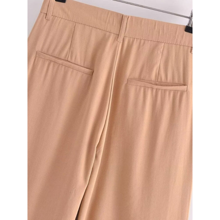 Stylish Vintage High Waist Front Dart Straight Pant