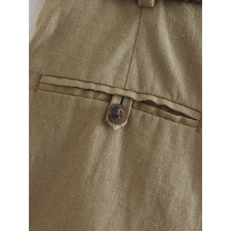 Vintage Linen Shorts With Belt Front Pleats