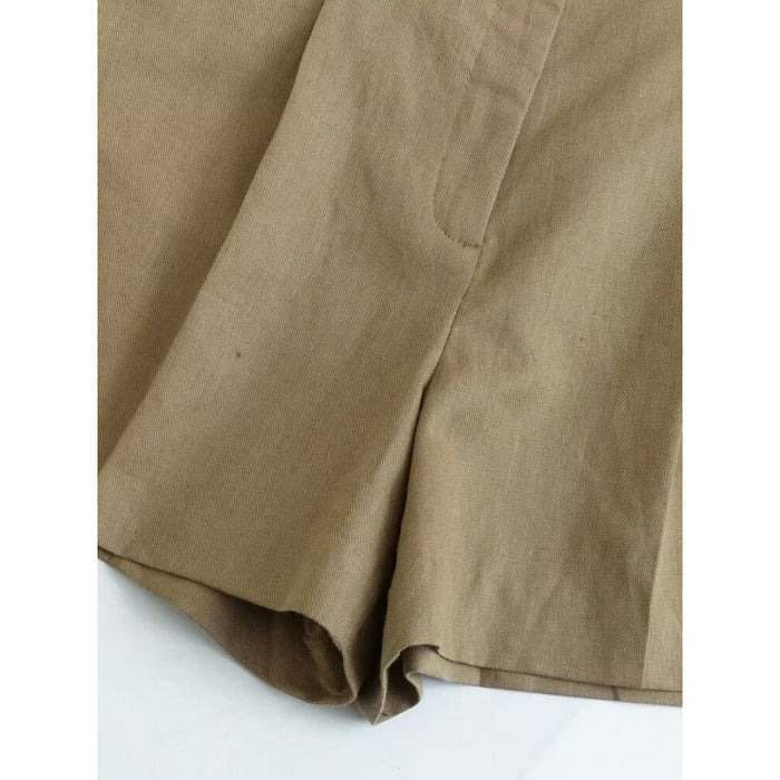 Women's Front Pleats Side Pockets Linen Shorts