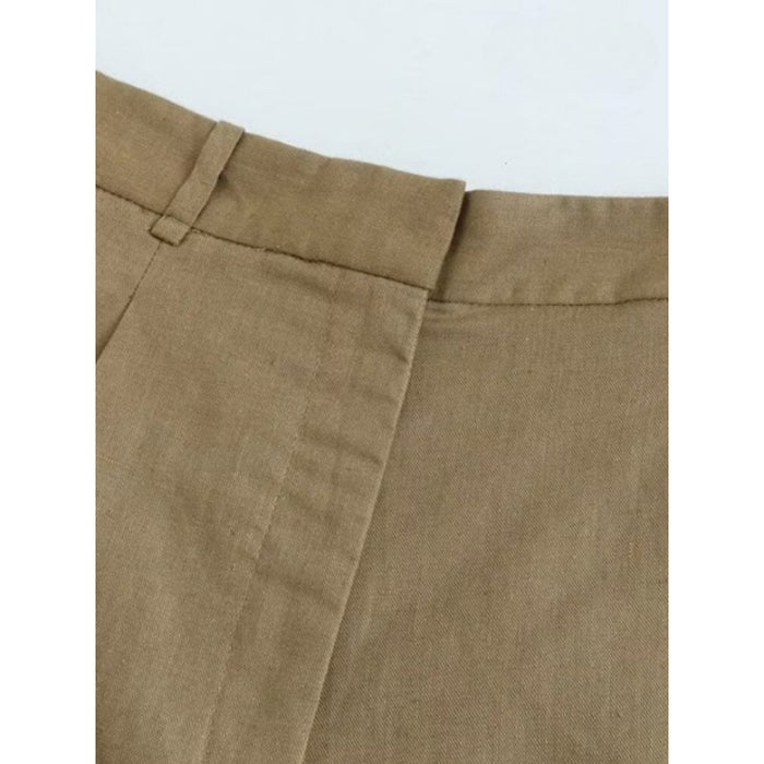 Women's Front Pleats Side Pockets Linen Shorts