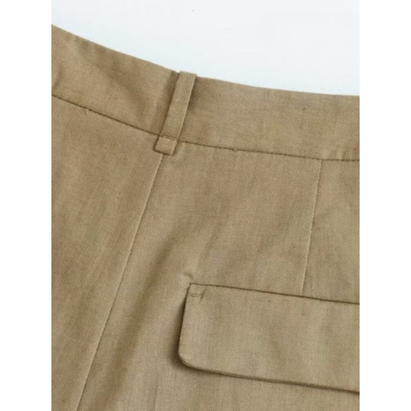 Women's Front Pleats Side Pockets Linen Shorts