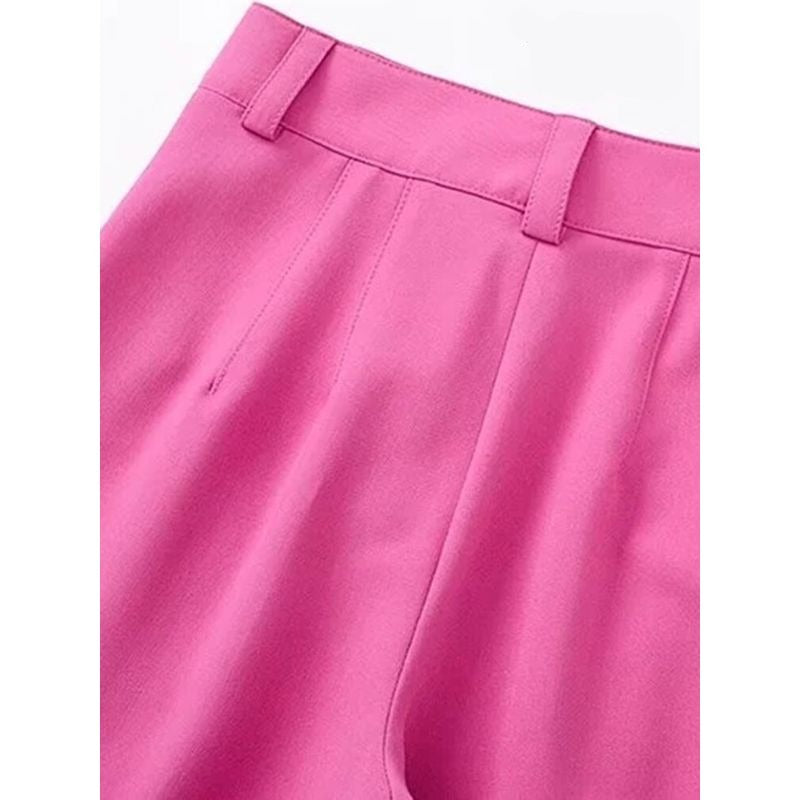 Pink High Waist Zipper Fly Straight Pant