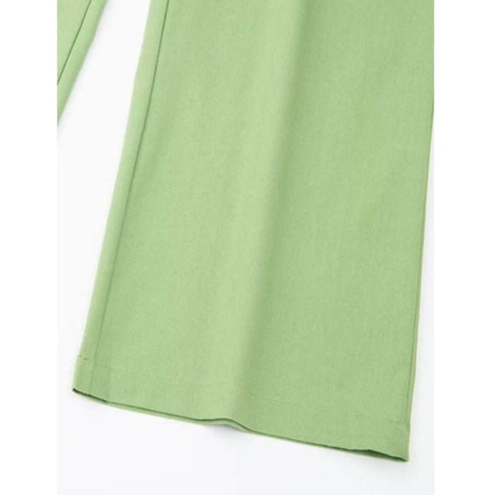 Green Linen High Waist Wide Leg Pants