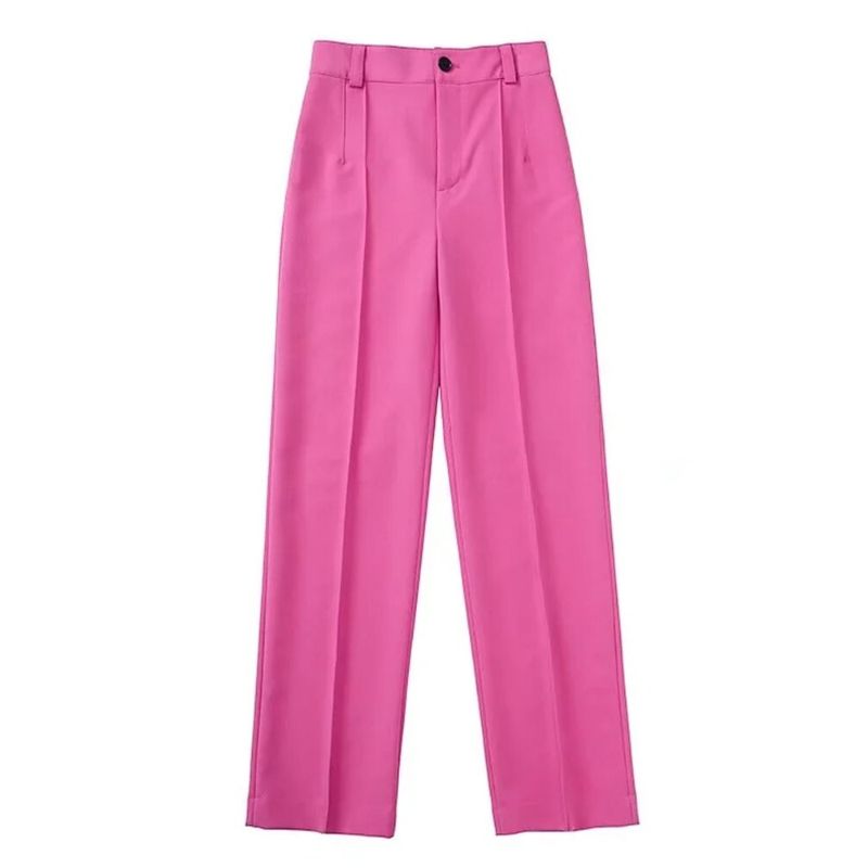 Pink High Waist Zipper Fly Straight Pant