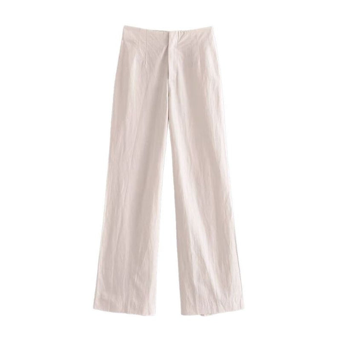 Full-Length High Waist Straight Linen Pant