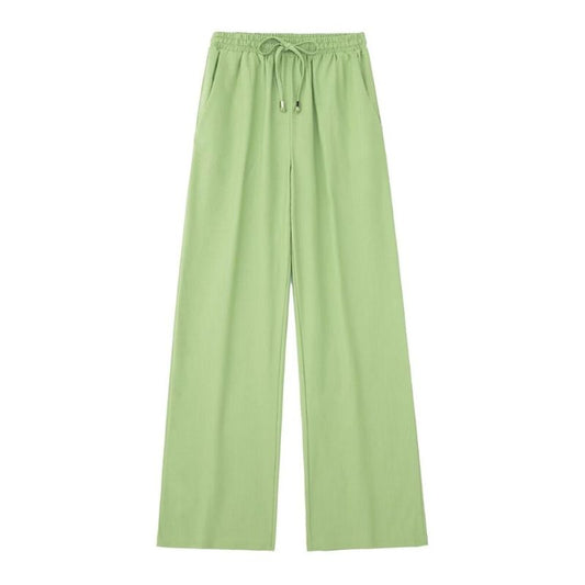 Green Linen High Waist Wide Leg Pants