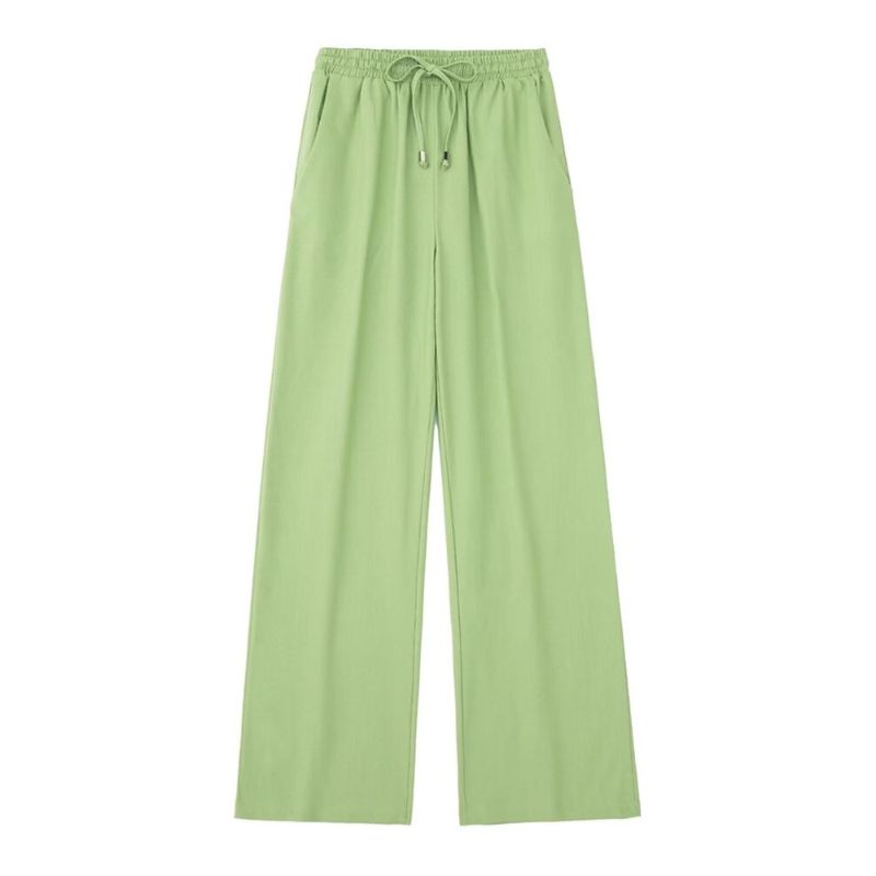 Green Linen High Waist Wide Leg Pants