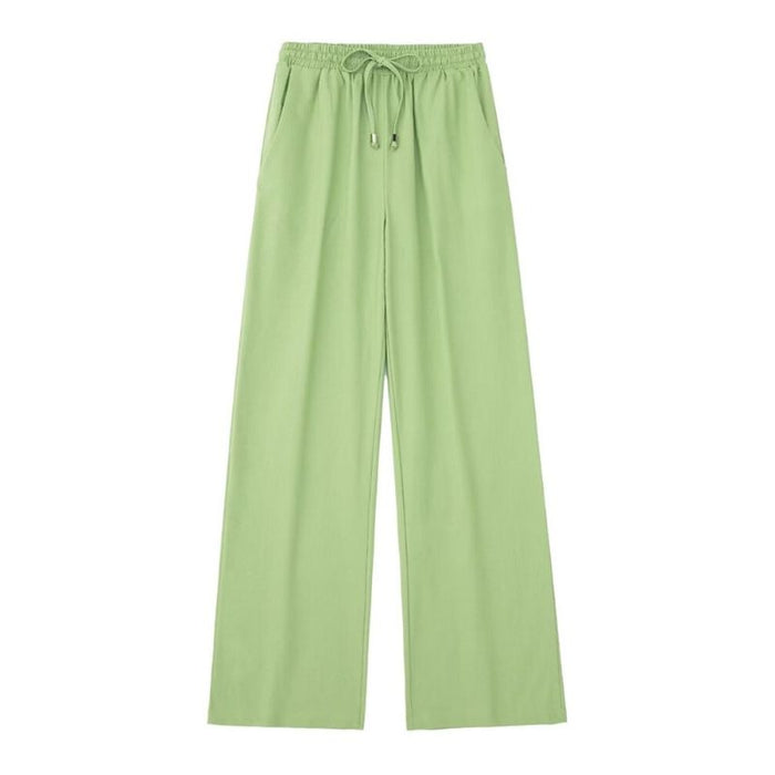 Green Linen High Waist Wide Leg Pants