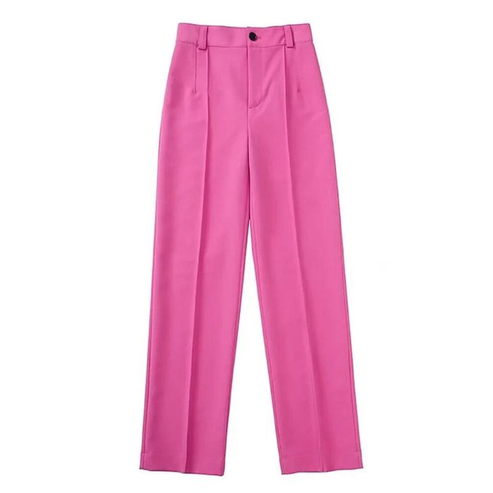 Pink High Waist Zipper Fly Straight Pant