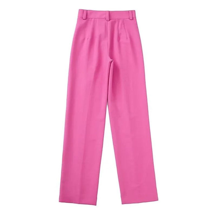 Pink High Waist Zipper Fly Straight Pant