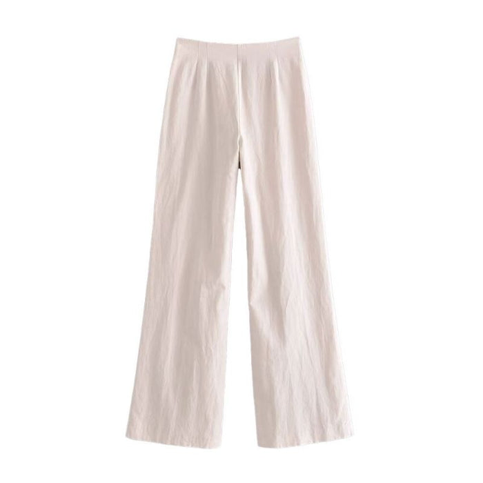 Full-Length High Waist Straight Linen Pant