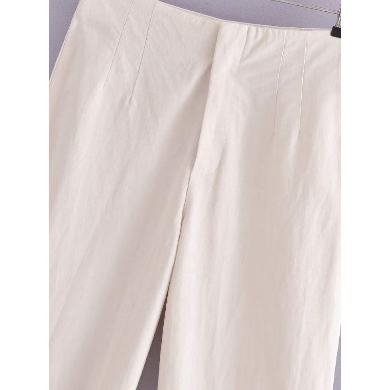 Full-Length High Waist Straight Linen Pant