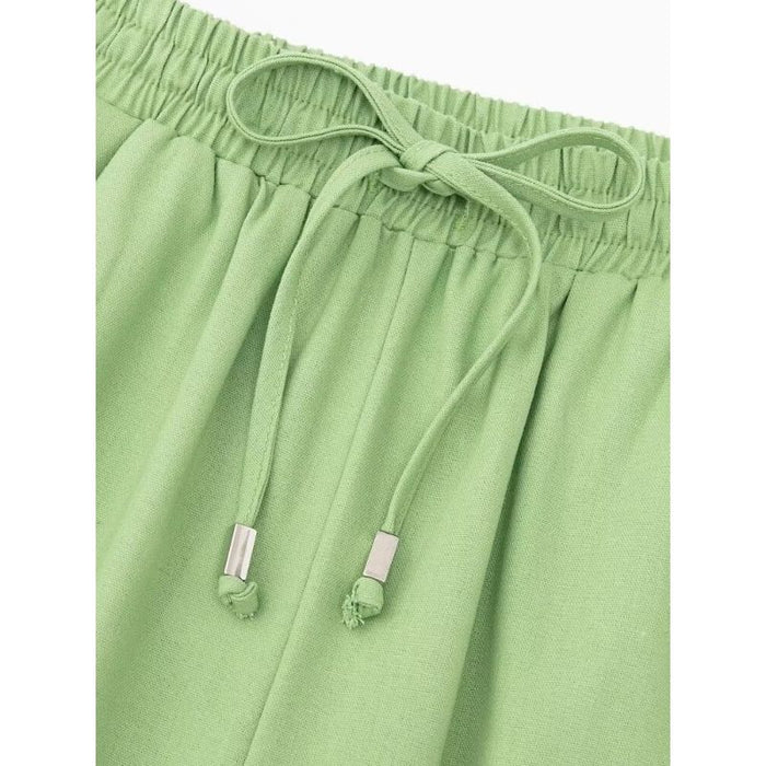 Green Linen High Waist Wide Leg Pants