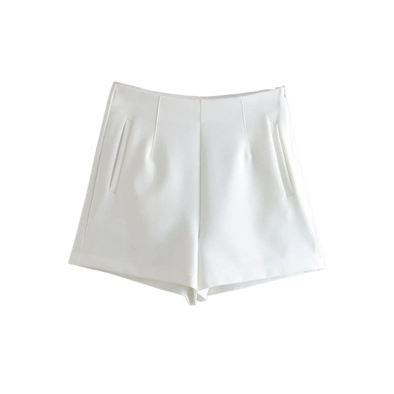 Vintage High Waist Shorts With Front Welt Pockets And Side Zippers