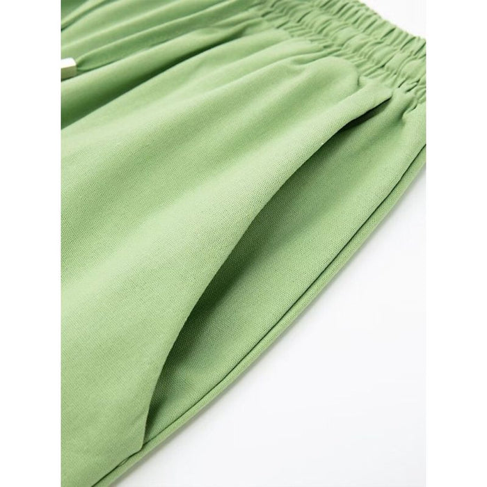 Green Linen High Waist Wide Leg Pants