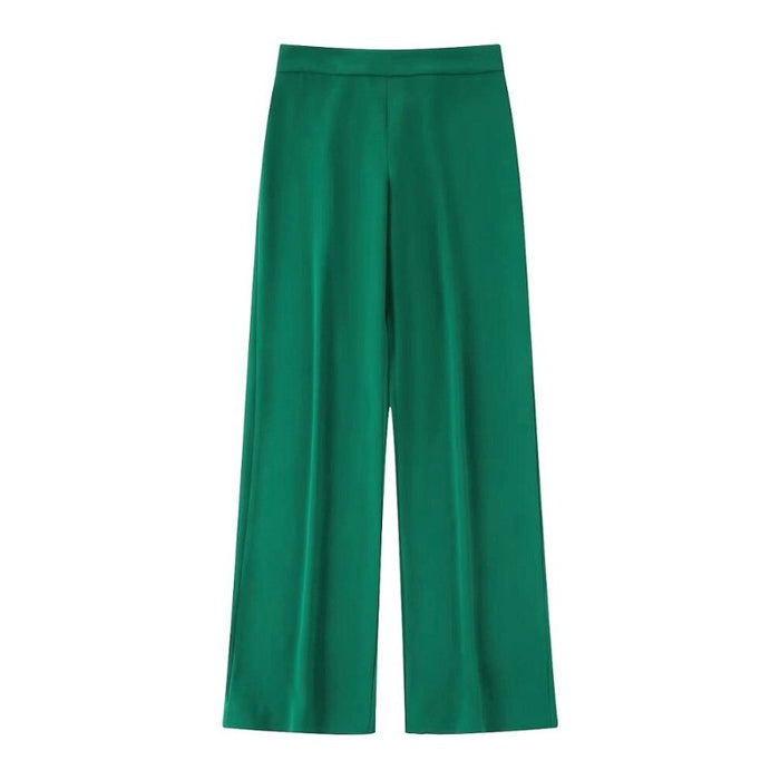 Casual Green Office Wear Flowing Straight Pants