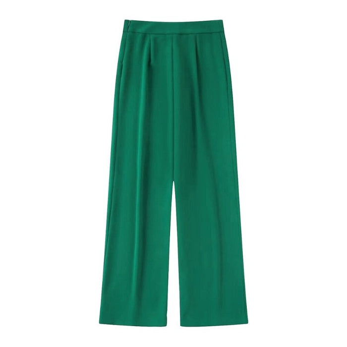 Casual Green Office Wear Flowing Straight Pants