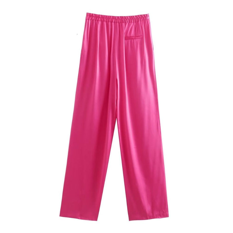 Pink High Waist Pant With Elastic Waistbands