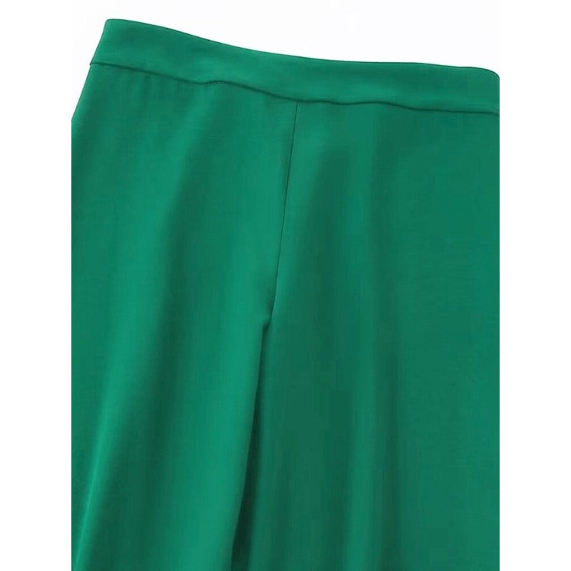 Casual Green Office Wear Flowing Straight Pants