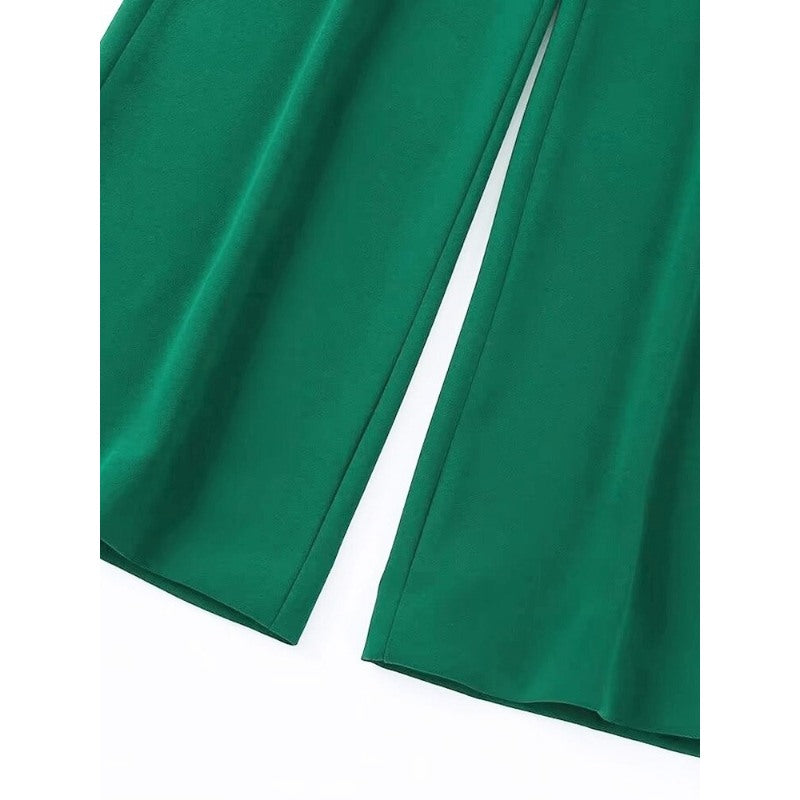 Casual Green Office Wear Flowing Straight Pants