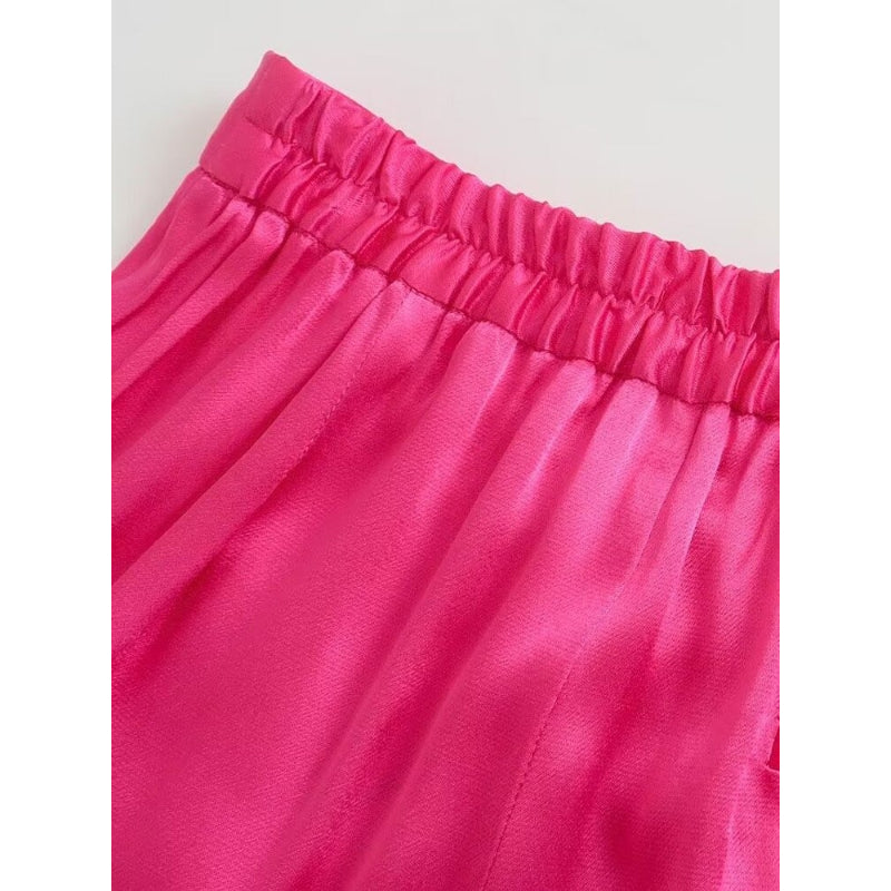 Pink High Waist Pant With Elastic Waistbands