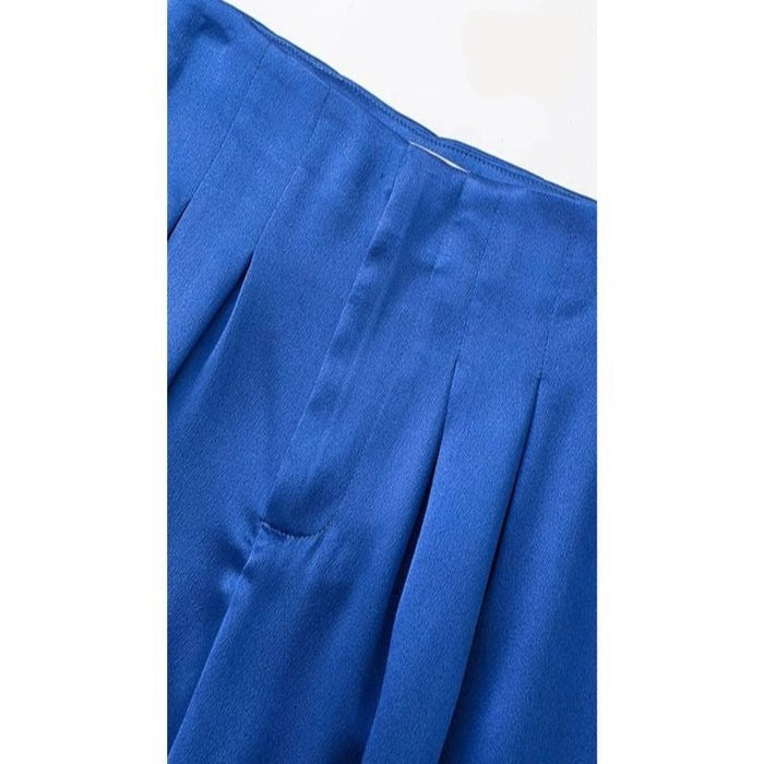 Pleated High Waist Full-Length Satin Pants