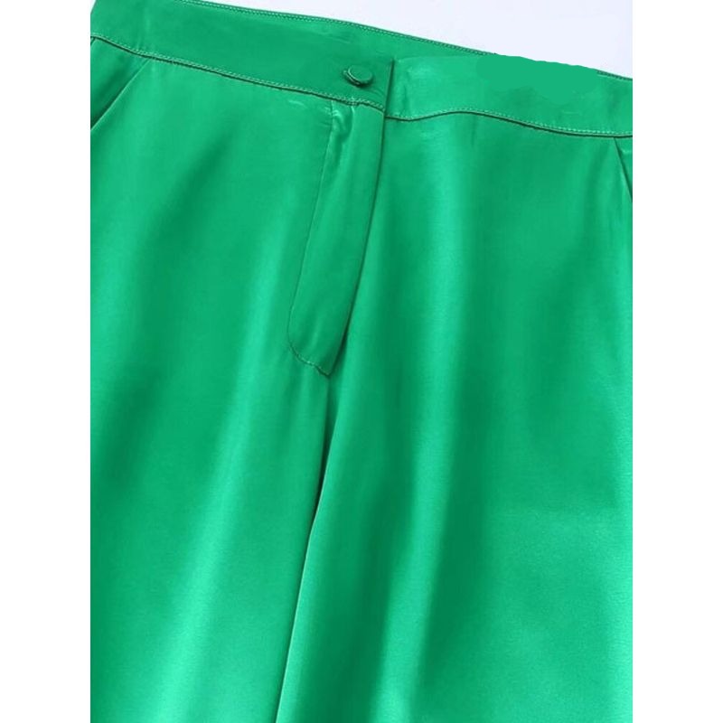 Green Satin High Waist Wide Leg Pant For Women