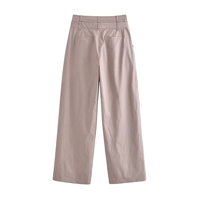 Front Pleat Straight High Double Waist Pant