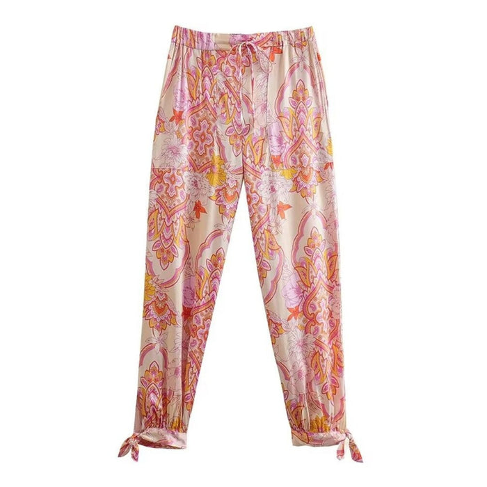 Floral Printed High Waist Pant With Drawstrings