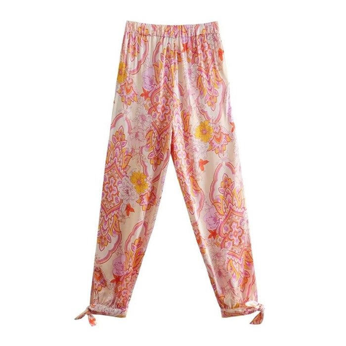 Floral Printed High Waist Pant With Drawstrings