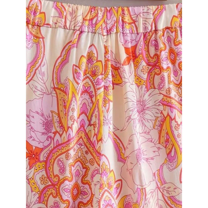 Floral Printed High Waist Pant With Drawstrings