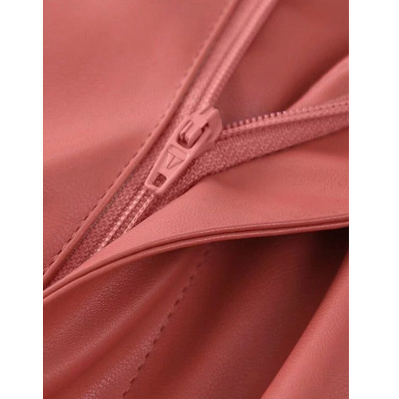 Pink Faux Leather High Waist Straight Pant