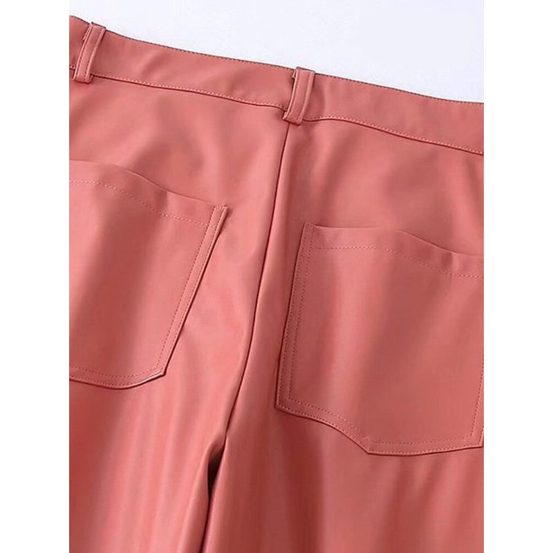 Pink Faux Leather High Waist Straight Pant