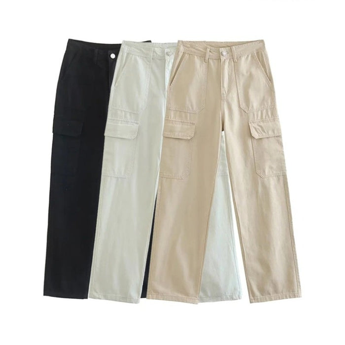 High-Waist Cargo Pants With Side Patch Pockets