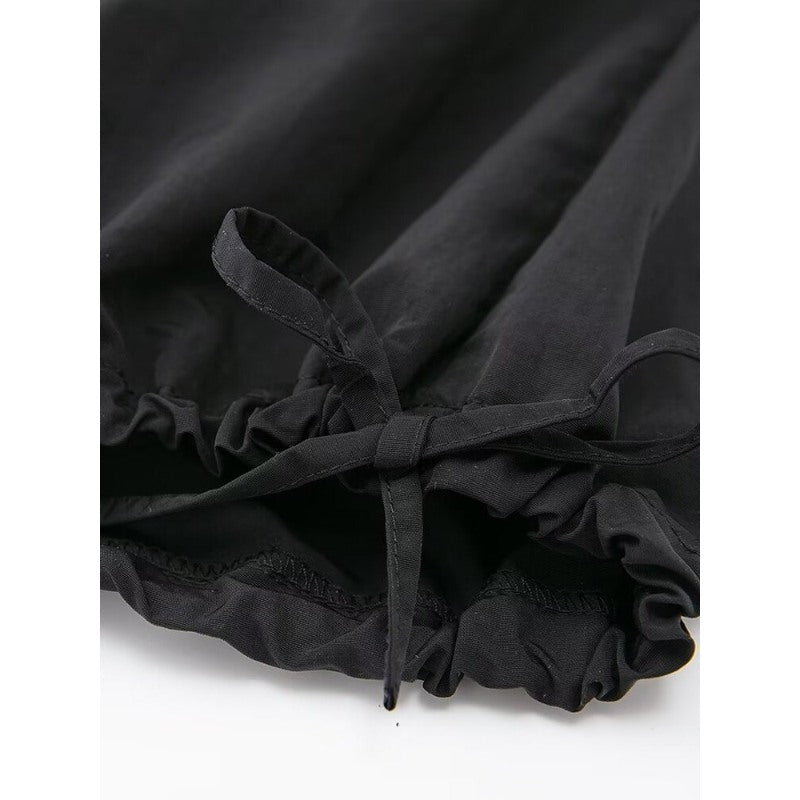 Black Adjustable Tied Hem Cargo Pants