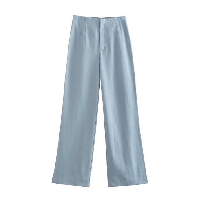 Stylish Sky Blue High Waist Linen Pants