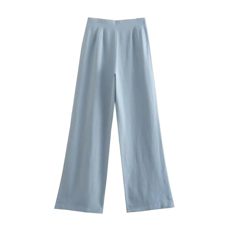 Stylish Sky Blue High Waist Linen Pants