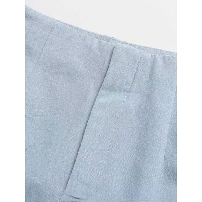 Stylish Sky Blue High Waist Linen Pants