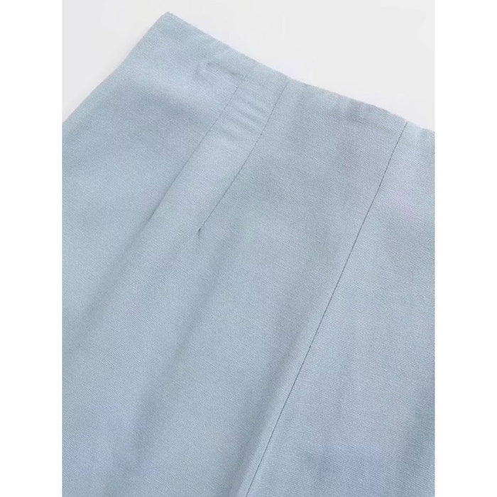 Stylish Sky Blue High Waist Linen Pants