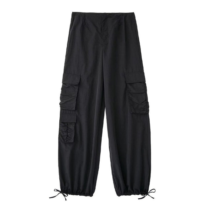 Black Adjustable Tied Hem Cargo Pants