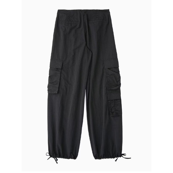 Black Adjustable Tied Hem Cargo Pants