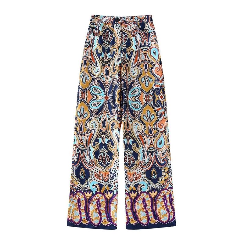 Vintage High Waist Printed Wide Leg Pants