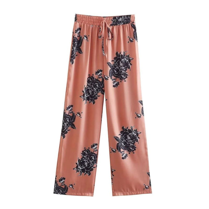 Flowing Floral Print High Waist Straight Pant