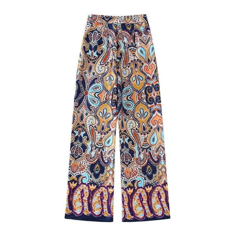 Vintage High Waist Printed Wide Leg Pants