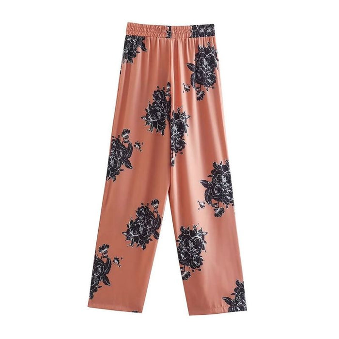 Flowing Floral Print High Waist Straight Pant