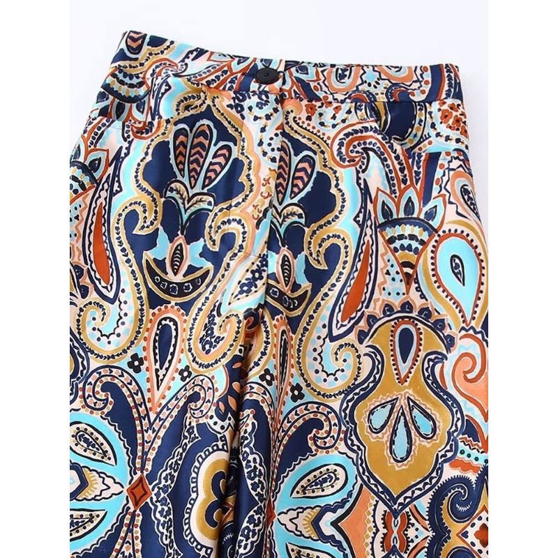 Vintage High Waist Printed Wide Leg Pants