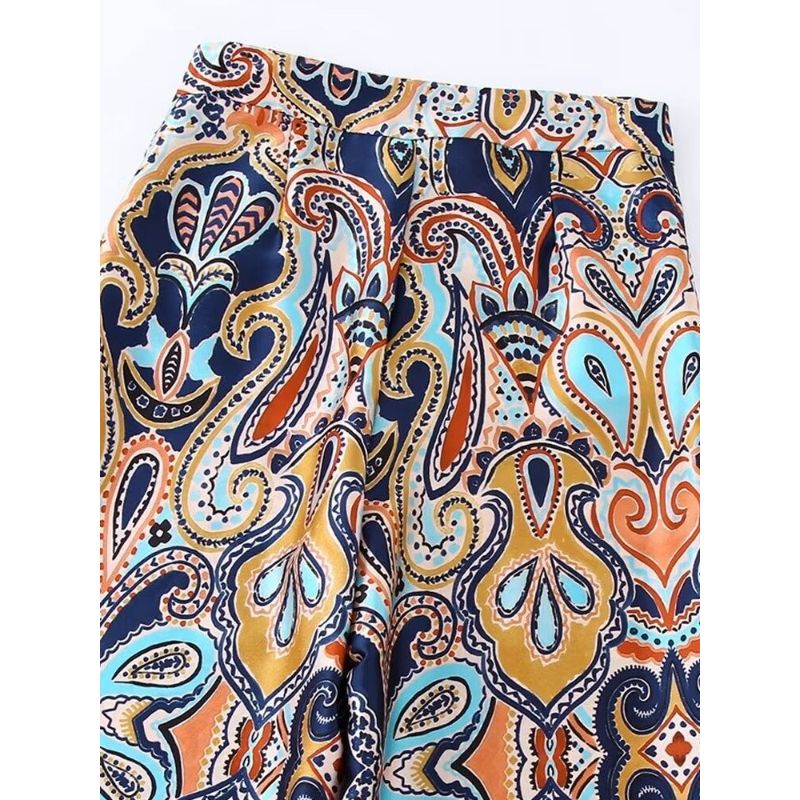 Vintage High Waist Printed Wide Leg Pants