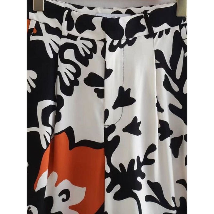 High Waist Front Darts Printed Wide Leg Pant