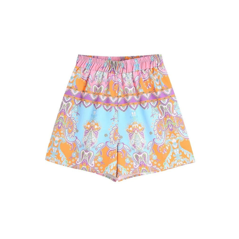 Women's Totem Print Vintage Shorts With Elastic Waistband